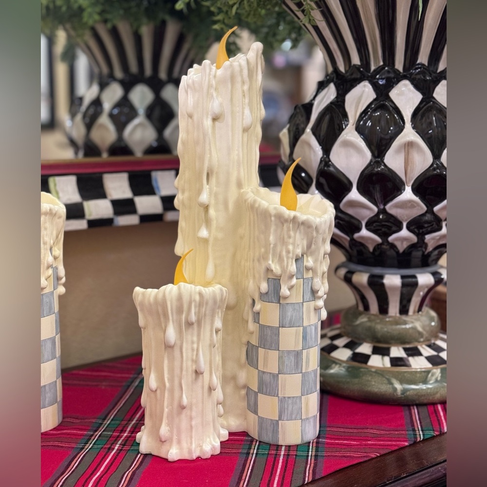 Mackenzie Childs Sterling Check multiple candle
